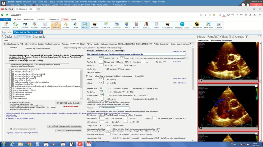 sistema para laudo de ecocardiograma com imagens DICOM e integração com ultrassom